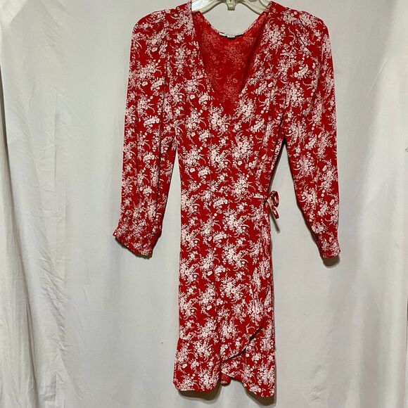 American Eagle Red Floral Wrap Dress Small - Picture 3 of 15